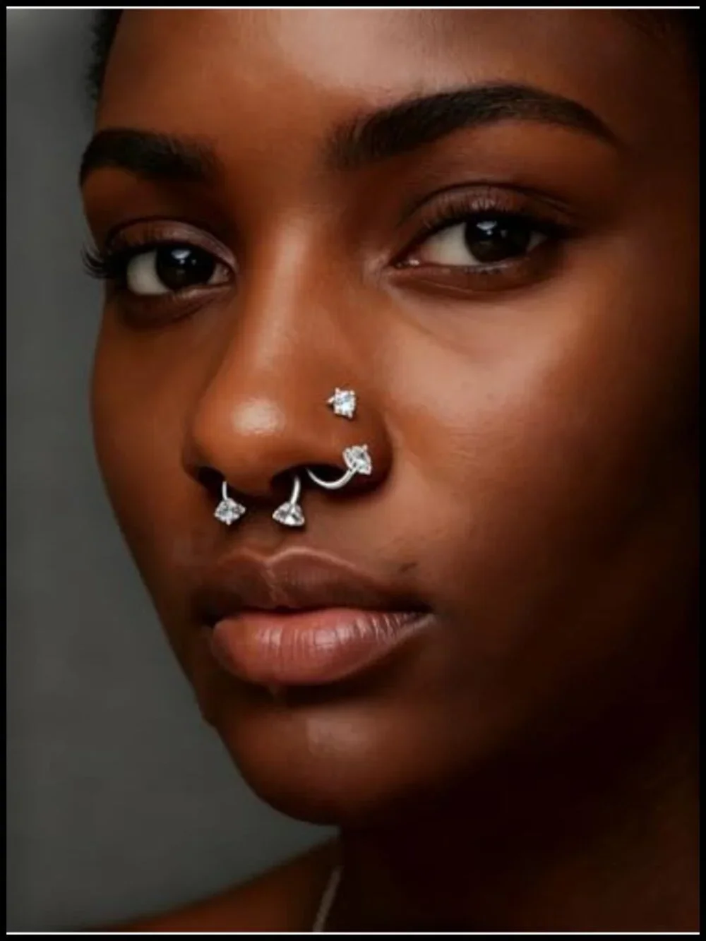 3pc Surgical Steel Horseshoe Nose Ring 18g Gem Double Stud Piercing Jewelry
